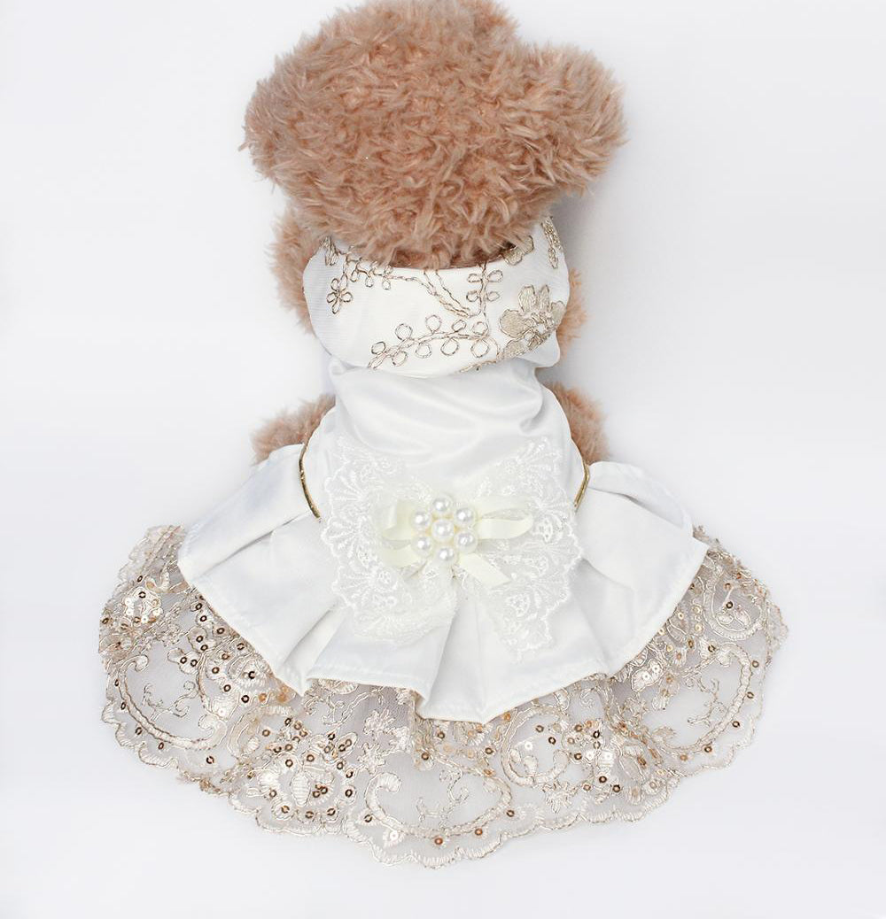 Model 238 Elegant Gold or Silver Lace Doggie Wedding Dress