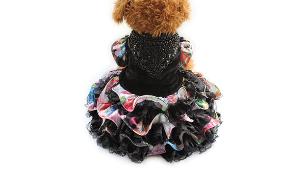 Model 246 Black Beaded Ruffles Doggie Formal Dress
