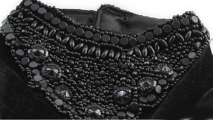 Model 246 Black Beaded Ruffles Doggie Formal Dress