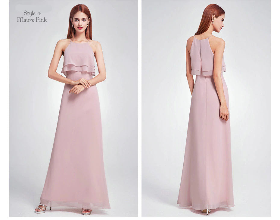 The Evette Halter Style Chiffon Bridesmaids Dress in 4 Candy Colors &  Styles