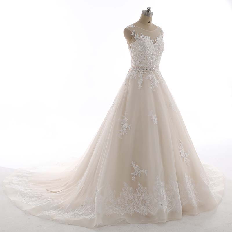 The Elizabeth :: Hand Beaded with French Lace Appliques – Ball Gown Style Wedding Dress