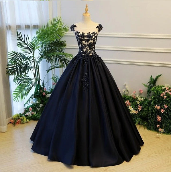 The Elvie :: Black Taffeta & Beaded Lace Bodice Corset Back  Quinceanera Ball Gown