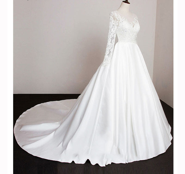 The Eva :: Vintage Style Long Sleeve Lace & Satin Wedding Gown