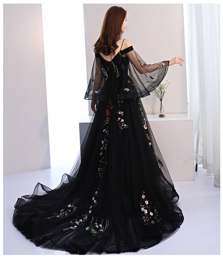 The Eve :: Floral Embroidered Black Tulle  Wedding Gown