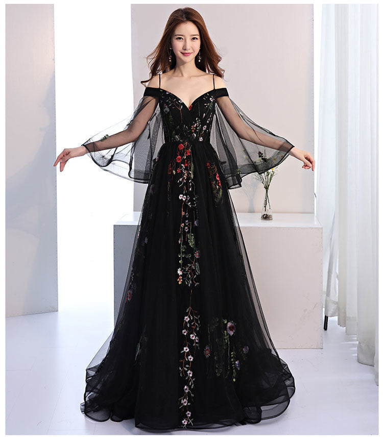 The Eve :: Floral Embroidered Black Tulle  Wedding Gown