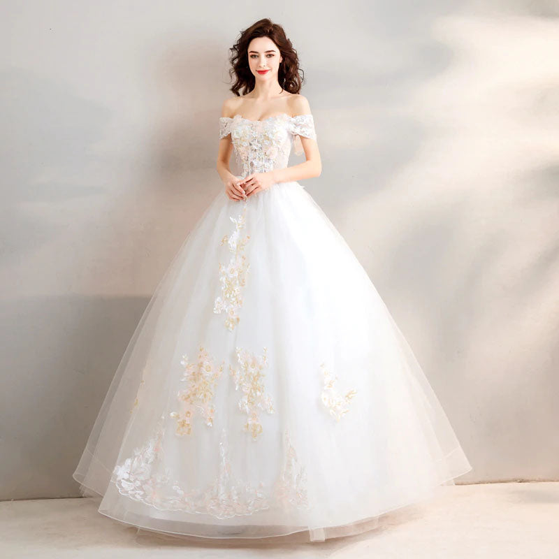 The Evelynn :: Sculpted Corseted Lace Off Shoulder Ball Gown Style Wedding Dress