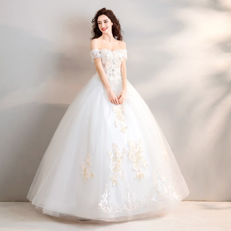 The Evelynn :: Sculpted Corseted Lace Off Shoulder Ball Gown Style Wedding Dress