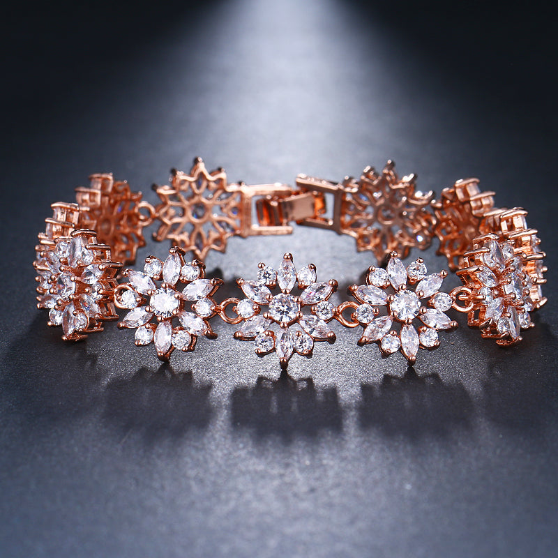 Floral Burst AAA Rated CZ Bridal Bracelet :: Available in 3 Metal Colors