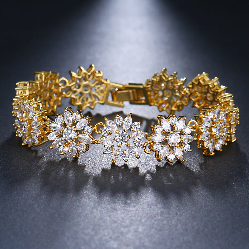 Floral Burst AAA Rated CZ Bridal Bracelet :: Available in 3 Metal Colors