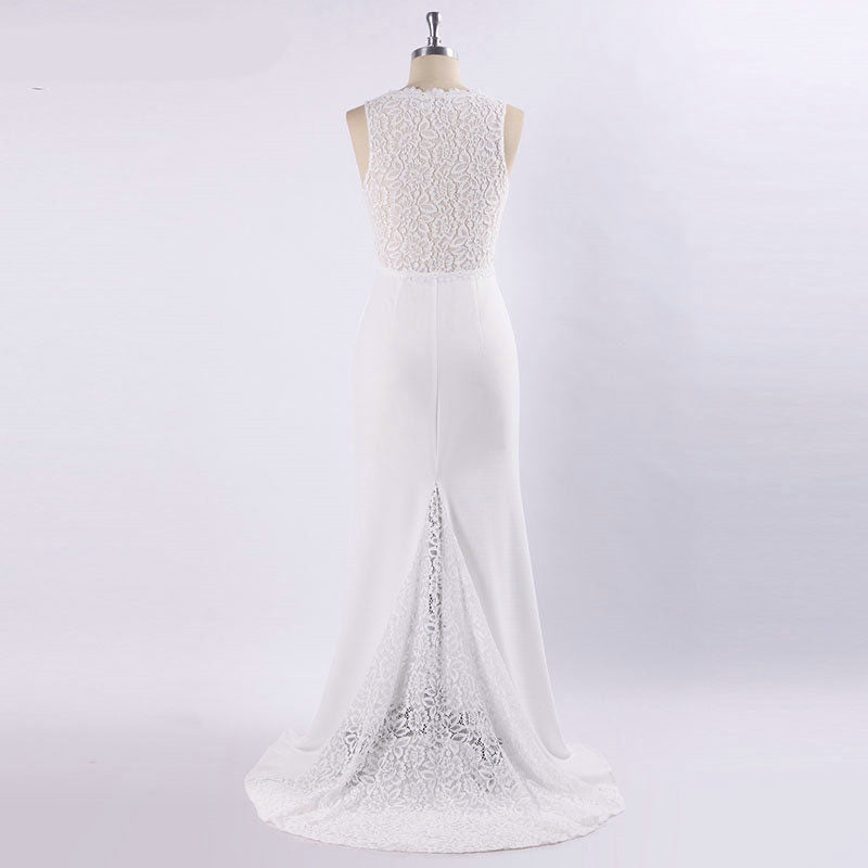 The Francine :: Vintage Style Sheath with Open Lace back & Soft Chiffon Wedding Dress