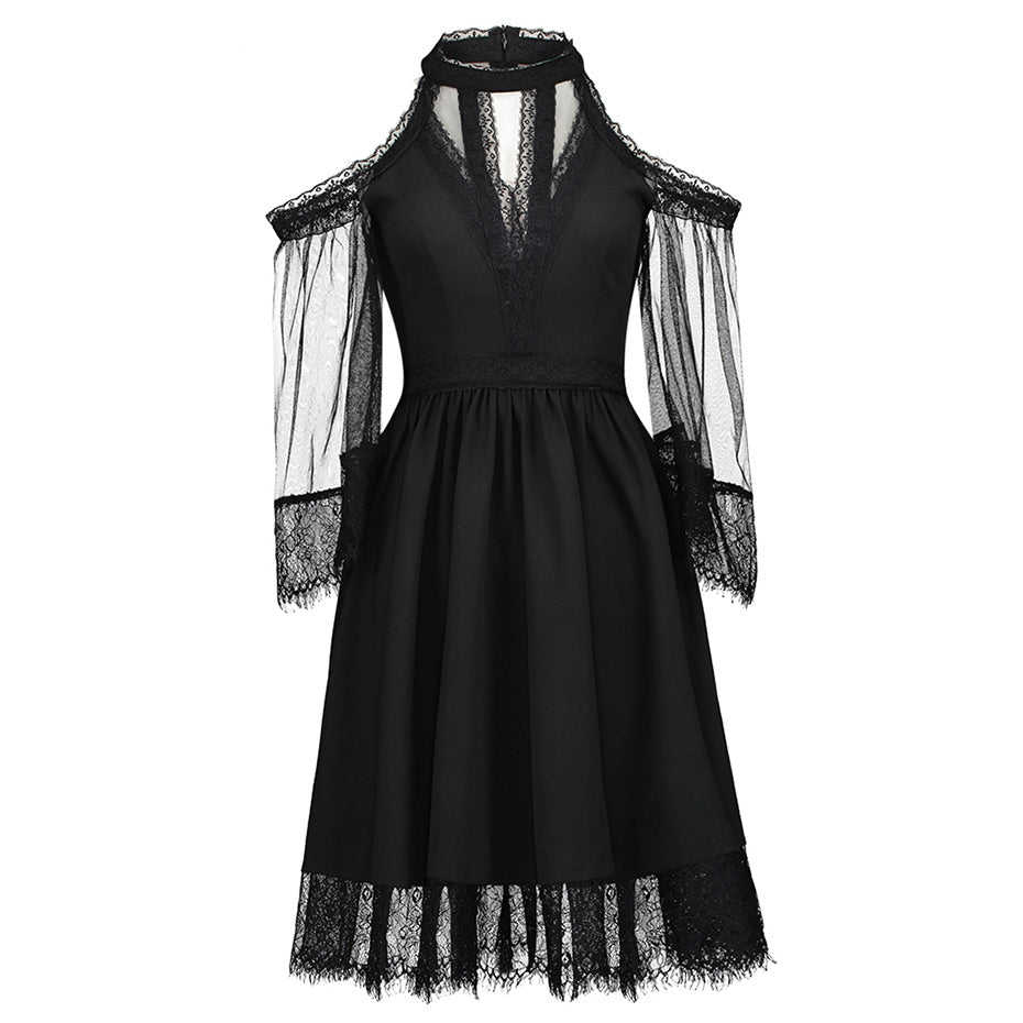 Gothic Short Black Lace Dress Lace