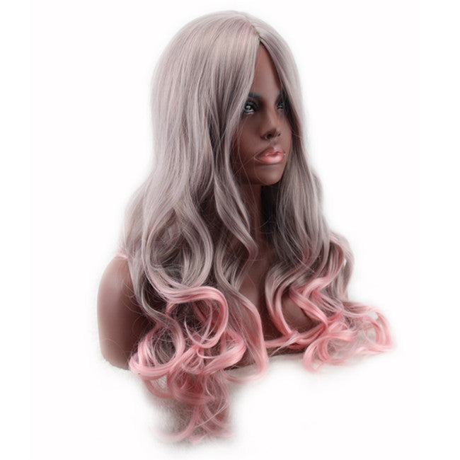 Ash Blonde and Pink Ombre Synthetic Curly Wig - Best Seller!