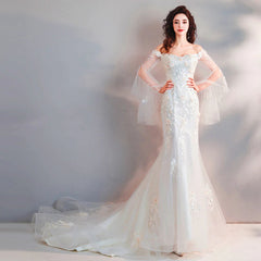 The Gerae Off Shoulder Shawl Sleeve Mermaid Style Wedding Gown