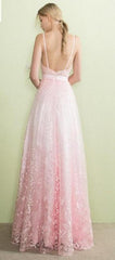 Open Back Pink Lace Evening or Formal Gown