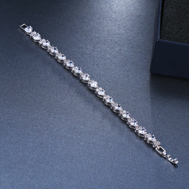 Hearts AAA Rated CZ Bridal Bracelet :: Available in 3 Metal Colors