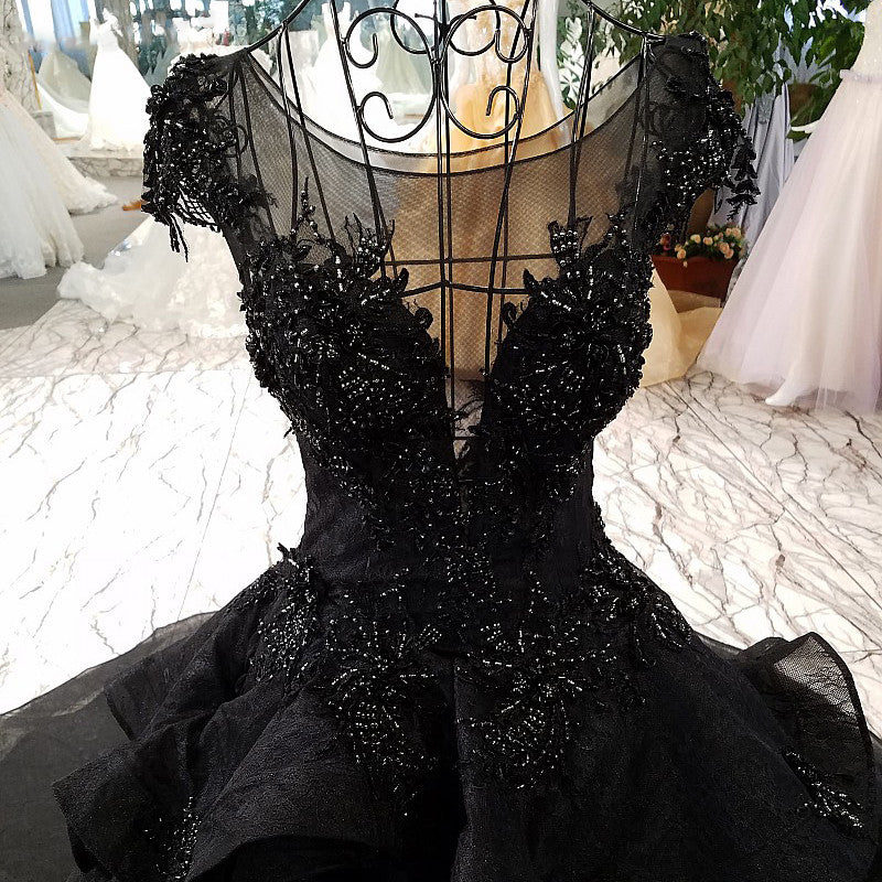 The Janice :: Black - Deep V Beaded Ball Gown Style Wedding Dress