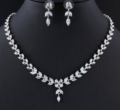 Silver Leaves CZ Necklace & Earring Set