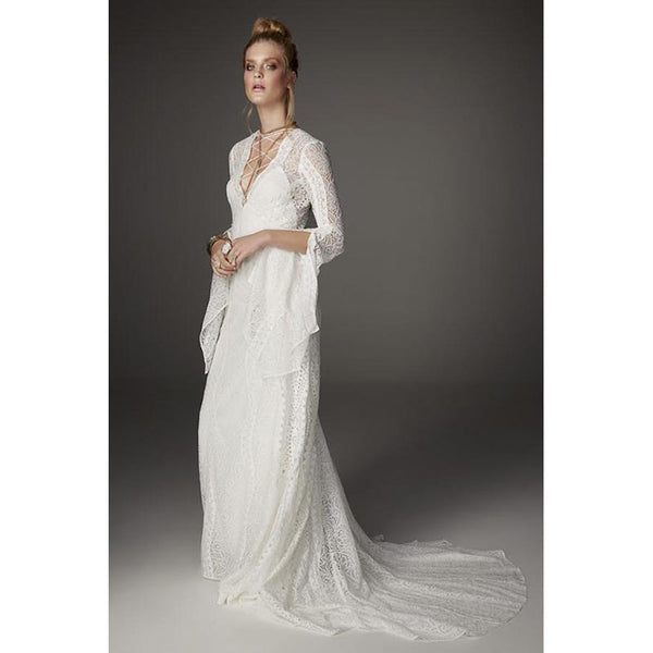 The Loli Boho Bat Sleeve Lace Wedding Dress :: Available in White, Ivory & Black