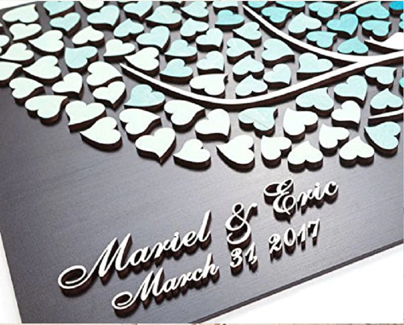 Love Birds in a Tree  3D Heart Guest Book - Avail in 40 Colors - Free Customizing
