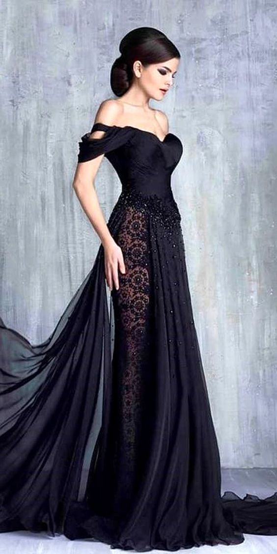 The Maeve :: Black Tulle & Lace Open Sided Wedding Gown
