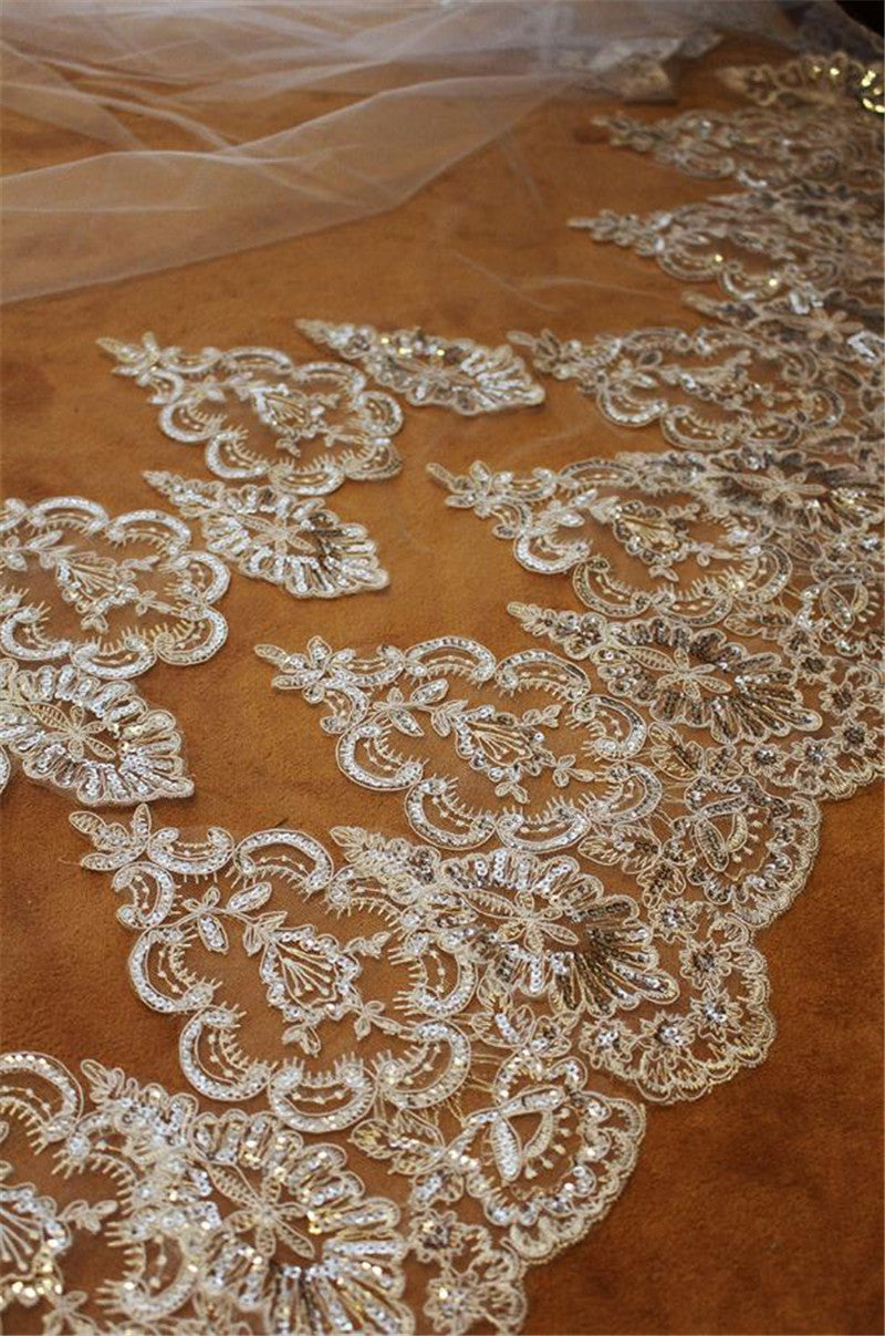 The Margot – French Lace trimmed 2-Tier Cathedral Length Bridal Veil