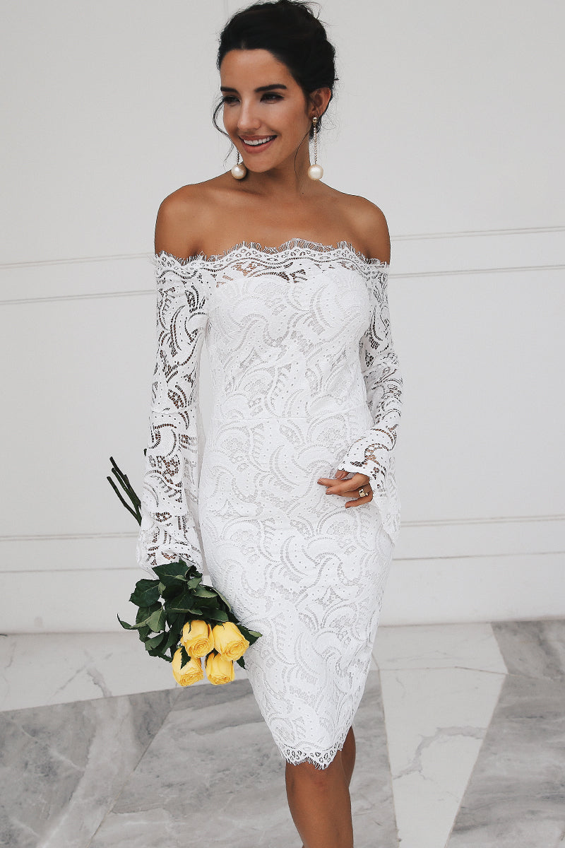 The Maria :: Boho Style Bell Sleeve Sexy Short Lace  Wedding Gown