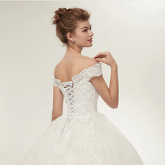 The Melanie :: Lace & Tulle Off Shoulder Corset Back Ball Gown Wedding Dress