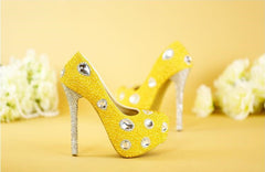 Model # 2312 Yellow Polka Dot Pearls & Crystals Ultra Heels