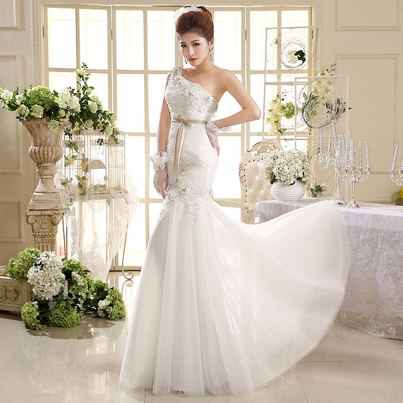 The Monroe - Vintage Style Hand Embellished Cross Ruched Mermaid Wedding Gown