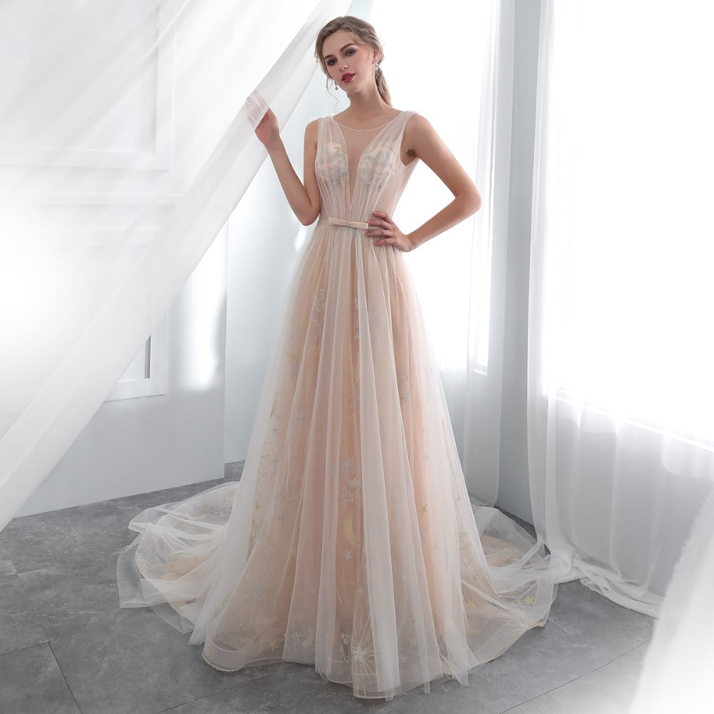 The Mystic :: Celestial Lace Deep V  Open Corset Back Boho Beach Wedding Dress