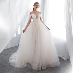 The Orabelle :: Vintage Floral Lace Swag Shoulder Deep V Wedding Dress