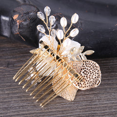 Gold Leaves & Pearl Flowers  – Handmade Bridal Comb