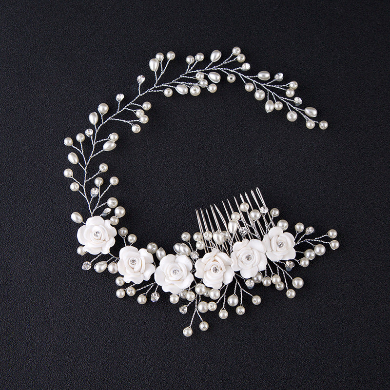 Roses & Pearls Spray  – Handmade Bridal Comb