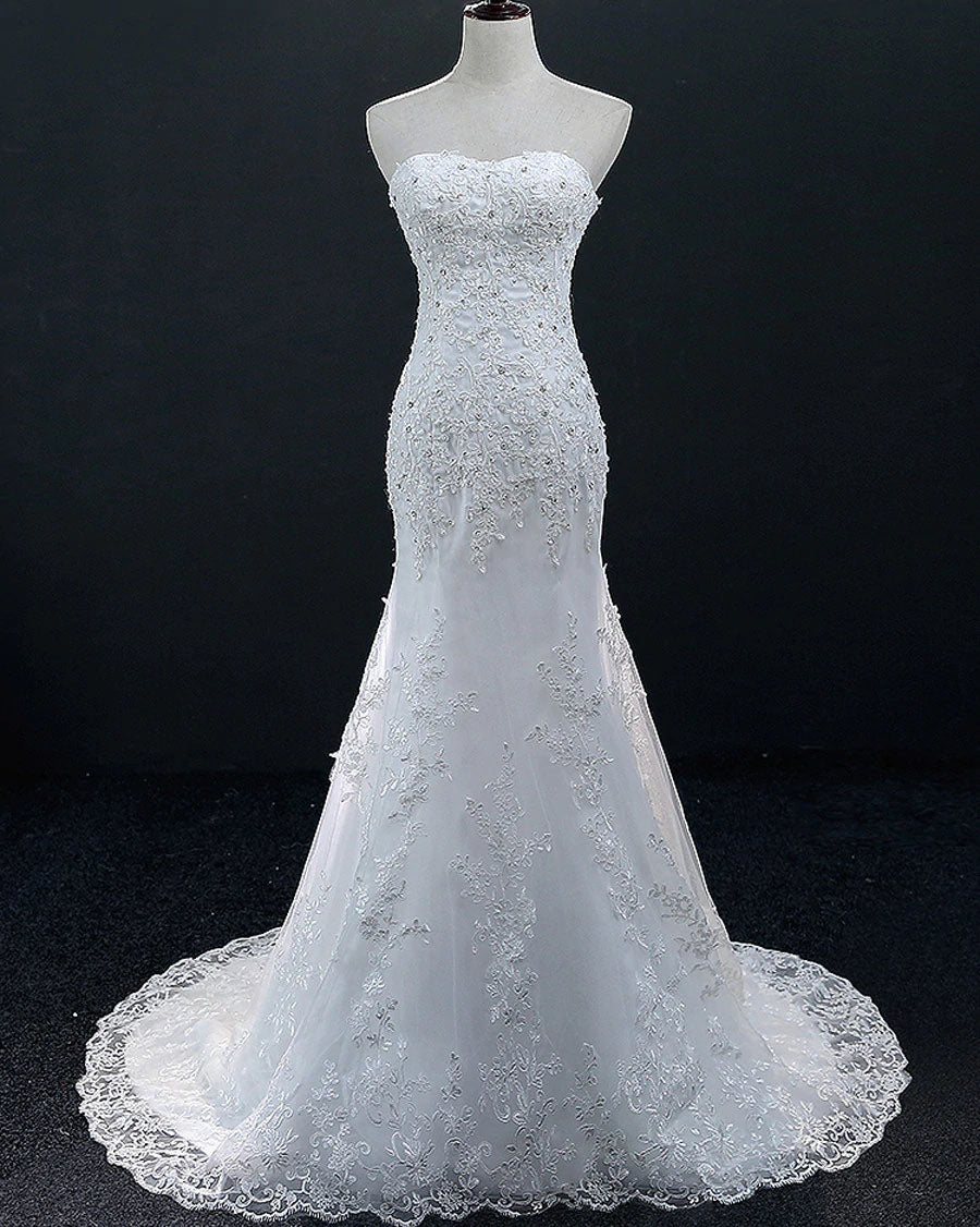 The Penny :: Embroidered Lace Hand Beaded Mermaid Style Wedding Dress