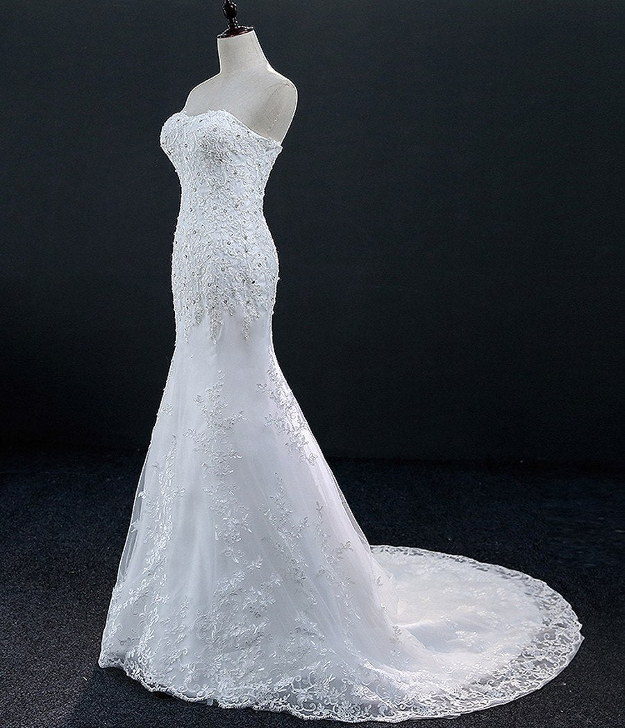 The Penny :: Embroidered Lace Hand Beaded Mermaid Style Wedding Dress