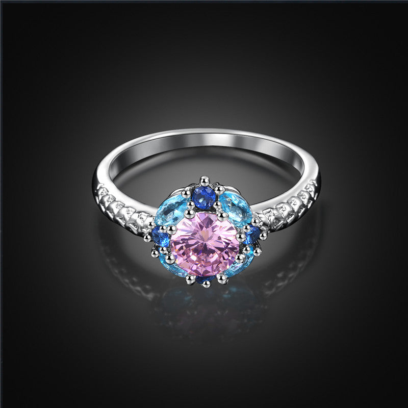 Colorful Blue & Pink Zirconia Engagement Style Ring