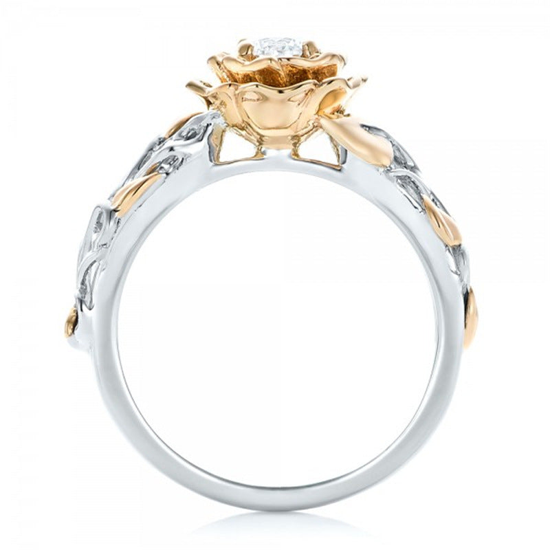 Luxury Two Tone Rose Bud Engagement Ring