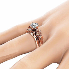 Diamonds & Rose Flower Women’s Wedding Ring Set