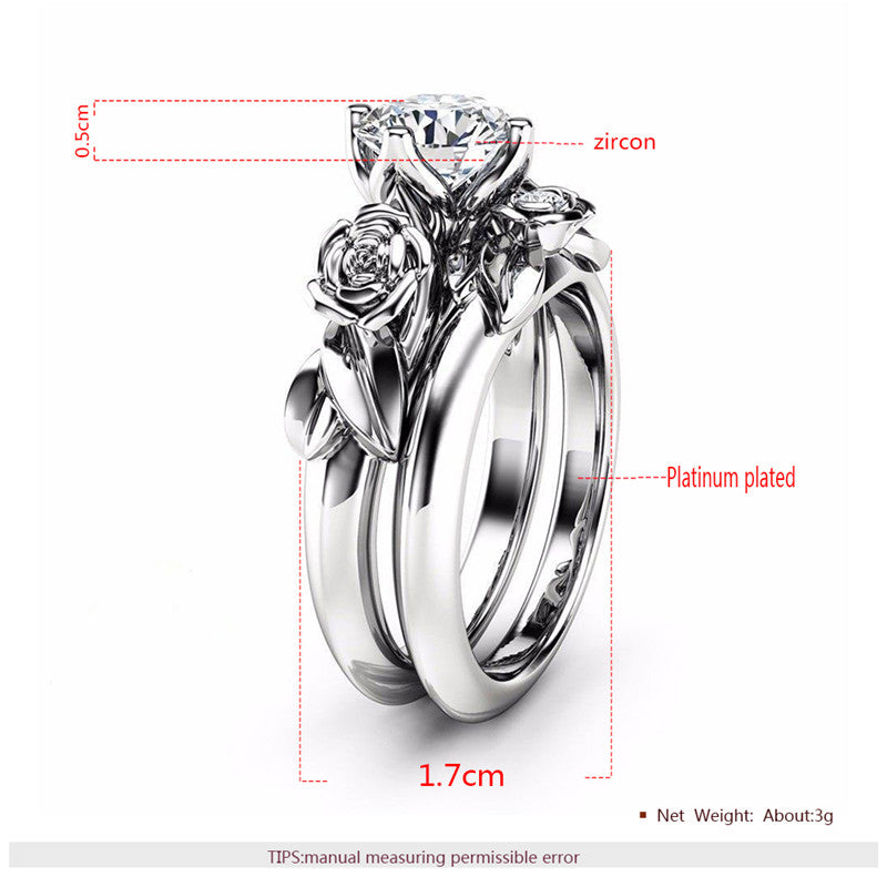 Diamonds & Rose Flower Women’s Wedding Ring Set