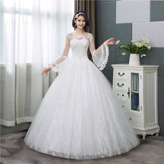 The Scarlet :: Lace Bell Sleeve Corset Back Ball Gown Style Wedding Dress