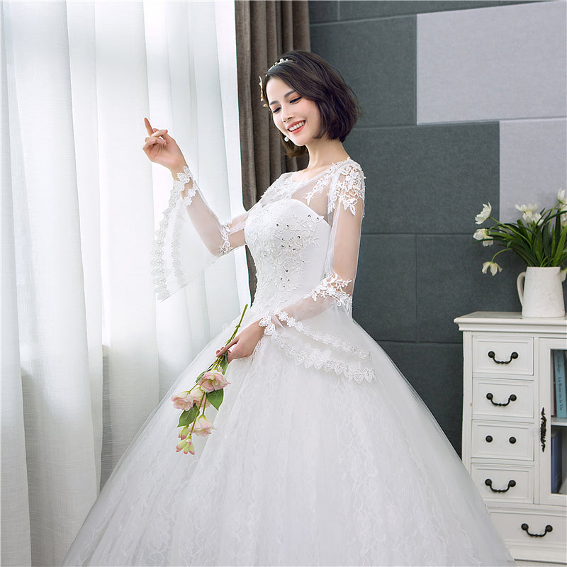 The Scarlet :: Lace Bell Sleeve Corset Back Ball Gown Style Wedding Dress