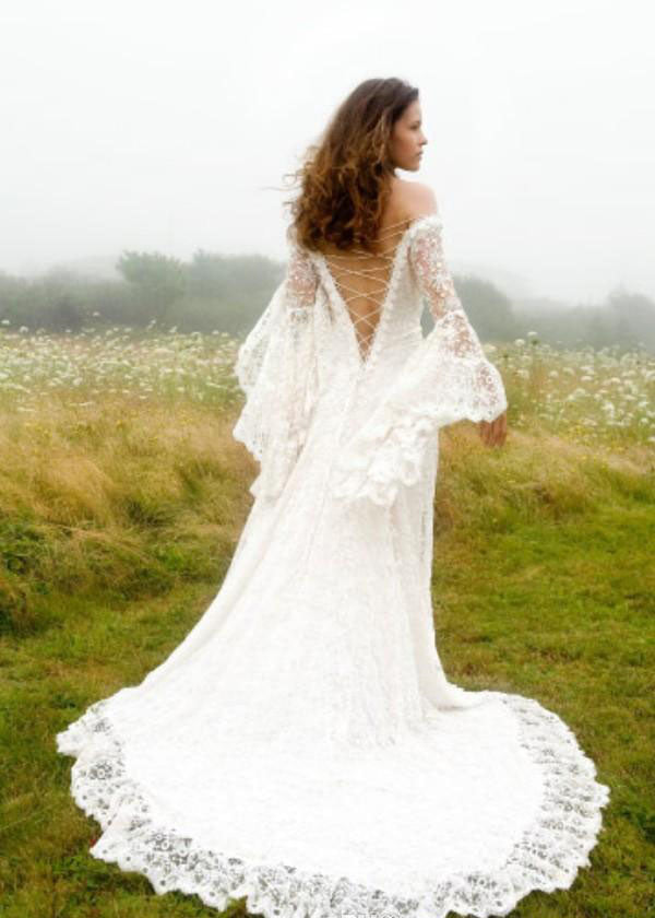 The Serendipity :: All Lace Bell Sleeve Cross String Back Boho Wedding Dress