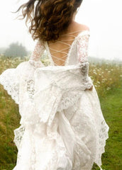 The Serendipity :: All Lace Bell Sleeve Cross String Back Boho Wedding Dress