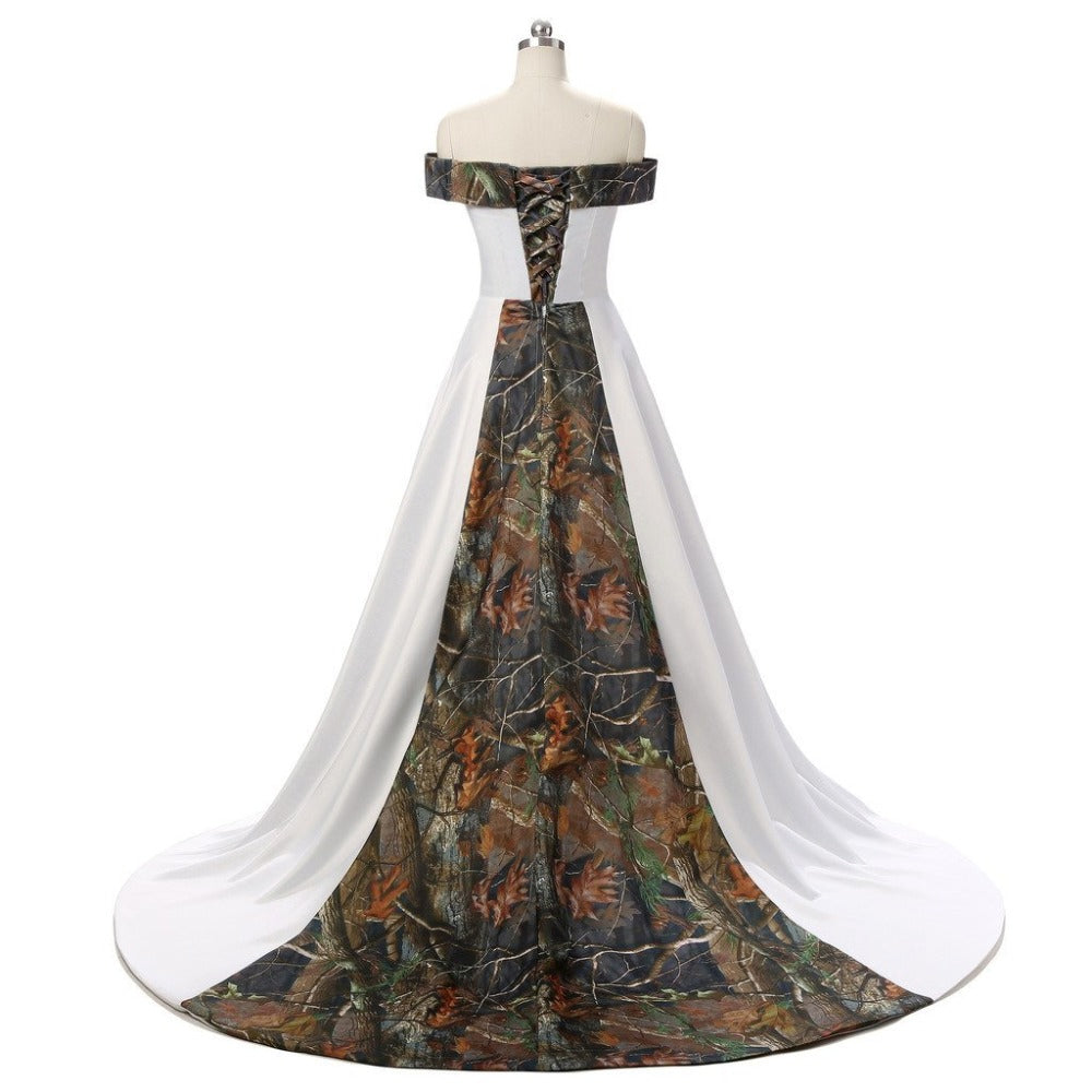 The Shola Off Shoulder Camouflage Wedding Dress