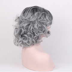Tone Gray & Black Ombre Synthetic Short Curly Wig -