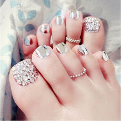 Silver Chic Artificial Toe Nails – 24 Piece Wedding Nail Set