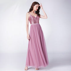 Dazzling A-line V-Neck, Low back Sequinned & Chiffon Bridesmaid Dress