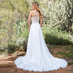 Style 1111 - Slit Chiffon & Lace Boho beach Wedding Dress - Avail Up to 28 W