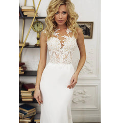 Style 1114 - Sexy Satin & Chiffon Lace Train Mermaid Wedding Dress - Avail Up to 28 W