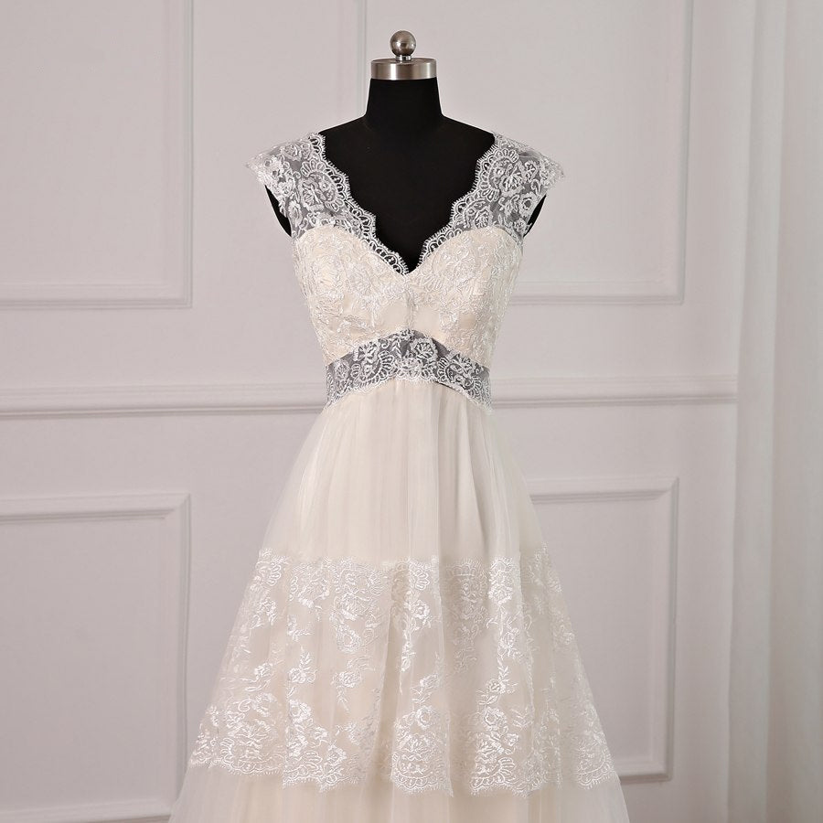 The Ruthanne - Vintage Style Lace Tiered A-Line Wedding Dress